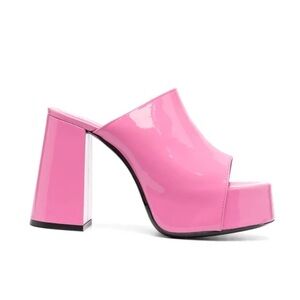 BY FAR Pink Patent Leather Platform Sandals Brad Mules EU 40 US 10 Heels NWOB